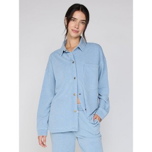 X by Gottex Light Wash Soft Denim Snap Button Shirt - 1 of 4