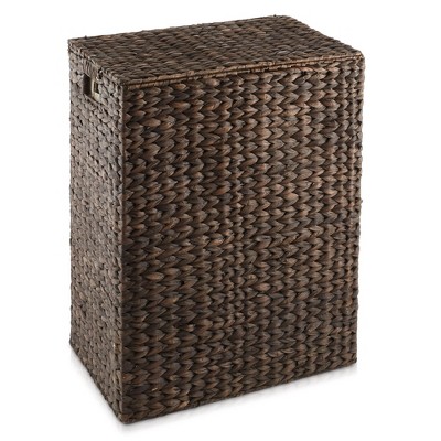 Espresso Woven Water Hyacinth Rectangular Laundry Hamper with Lid