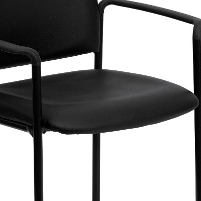 Black Vinyl Stackable Metal Reception Chair with Fixed Arms