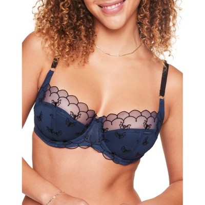 Adore Me Demi Bra 36DD Underwire Molded Embroidered Cup Adjustable Straps  Blue