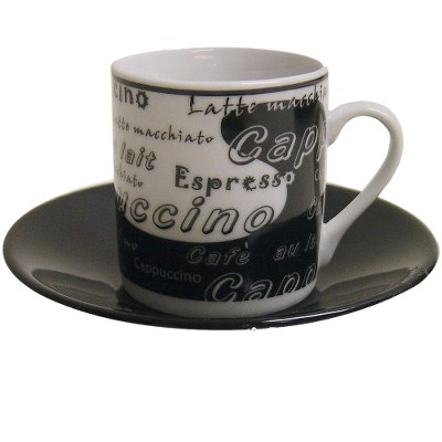 Italian Black & White Porcelain Espresso Cup & Saucer Set, Service for 6