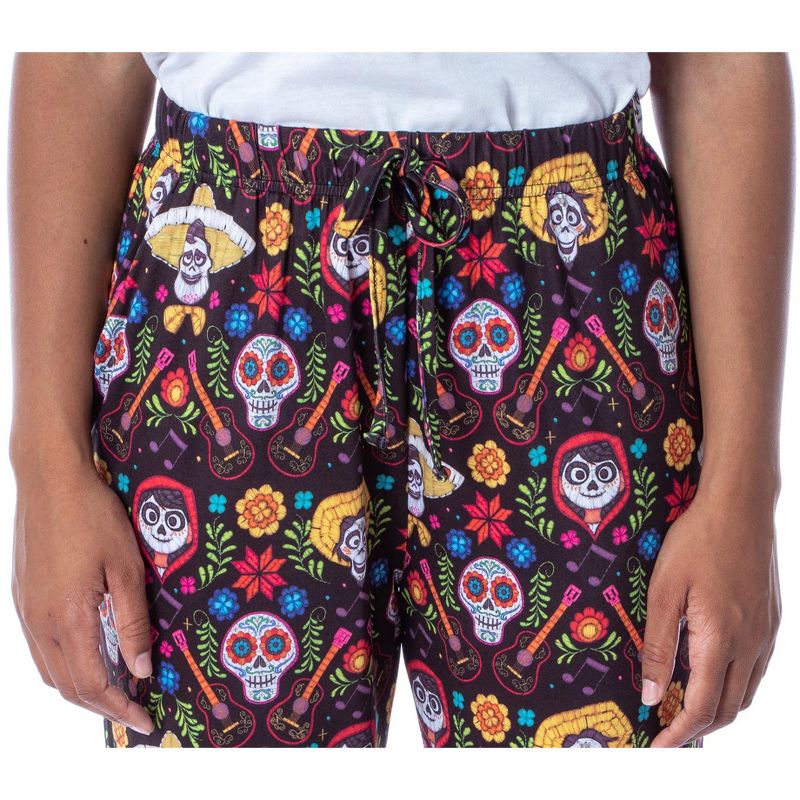 Disney Womens' Coco Skull Family Day of the Dead All Over Pajama Pants Black, 3 of 5