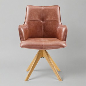 Art Leon Luxury Top Grain Genuine Leather Swivel Accent Office Chairs with Wood Legs - 1 of 1