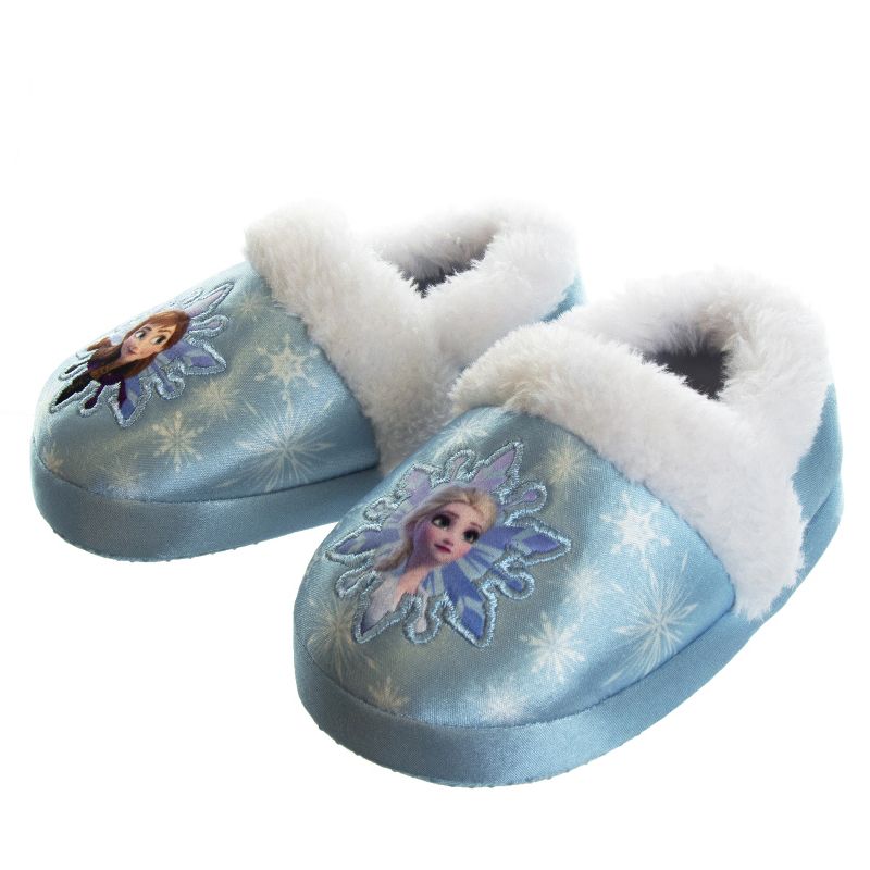 Disney Frozen Girl Slippers - Elsa and Anna Plush Lightweight Warm Comfort Soft Aline House Shoes - Blue White  (Toddler-Little Kid), 2 of 9