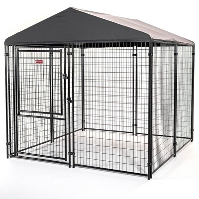 Lucky Dog STAY Series Black Powder Coat Steel Frame Villa Dog Kennel with Waterproof Canopy Roof and Single Gate Door
