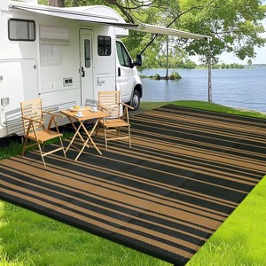 Coucheta Outdoor Patio Rug for Camping, Waterproof Foldable Plastic Straw Mat, Modern Striped Picnic Mat, UV Resistant, Large Outdoor Carpet - 1 of 4