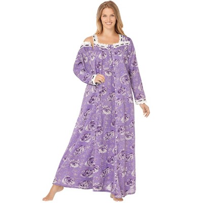 Only Necessities Plus Size Long 2-Piece Cabbage-Rose Peignoir Set