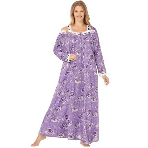 Only Necessities Plus Size Long 2-Piece Cabbage-Rose Peignoir Set - 1 of 4