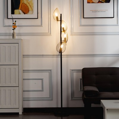 MaseiKar 67.3" Modern Tree Floor Lamp with 4 Leaf-Shaped Adjustable Shades – LED Bulbs Included, Foot Switch, Metal Base – for Living Room