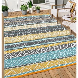Outdoor Rug Waterproof Patio Rug Mat Geometric Rug Plastic Straw Outside Rug for RV Camping Picnic Reversible Rug - 1 of 4