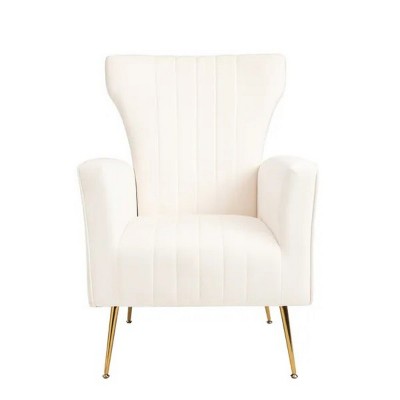 Velvet Accent Chair, Wingback Arm Chair with Gold Legs, Upholstered Single Sofa White