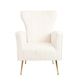 Velvet Accent Chair, Wingback Arm Chair with Gold Legs, Upholstered Single Sofa White - 1 of 4