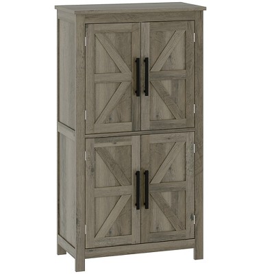 HOMCOM Bathroom Floor Cabinet, Farmhouse Bathroom Cabinet with Barn Doors, Bathroom Storage Cabinet with Adjustable Shelf