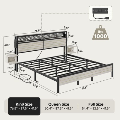 Bestier King Bed Frame with Horizontal Golden Stripe Storage Headboard
