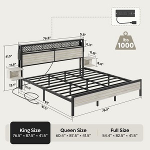 Bestier King Bed Frame with Horizontal Golden Stripe Storage Headboard - 1 of 4