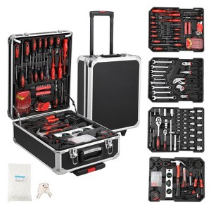 186-Piece Tool Set, Household Tool Kit with Aluminum Trolley Case, Repair Mechanic Tool Sets Portable Hand Tool Set with Hammer Wrench - 1 of 4