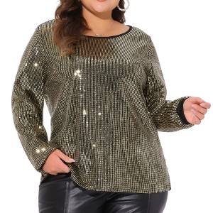 Agnes Orinda Women's Plus Size Prom Party Sparkly Sequin Long Sleeve Glitter Blouse - 1 of 4