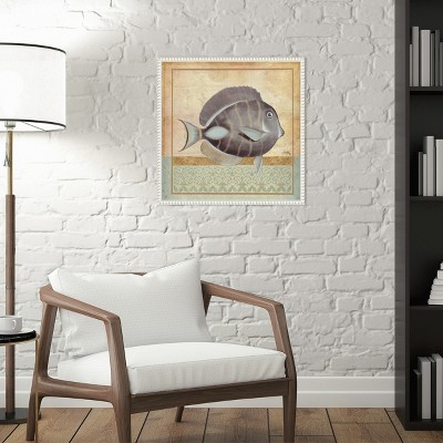 Vintage Fish II Coastal Canvas Wall Art with White Beaded Frame
