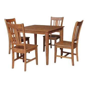 5pc 36"x36" Solid Wood Dining Table with 4 Splat Back Chairs Distressed Oak - International Concepts