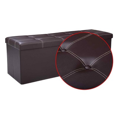 Tangkula Folding Storage Stool Padded Ottoman Faux Leather Foot Rest Seat Pouffe