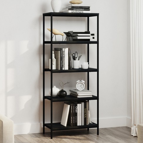 Lavish Home 5-Tier Ladder Bookshelf - Leaning Decorative Shelves, Black