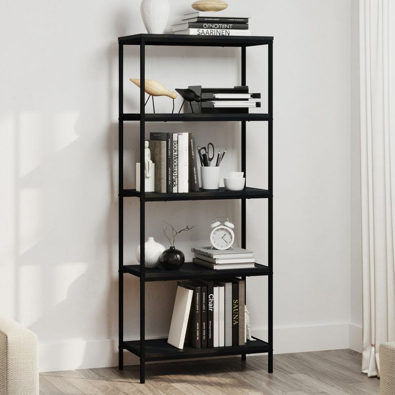 Lavish Home 5-Tier Bookshelf - Open Industrial Style Etagere Wooden Shelving Unit, 2 of 8