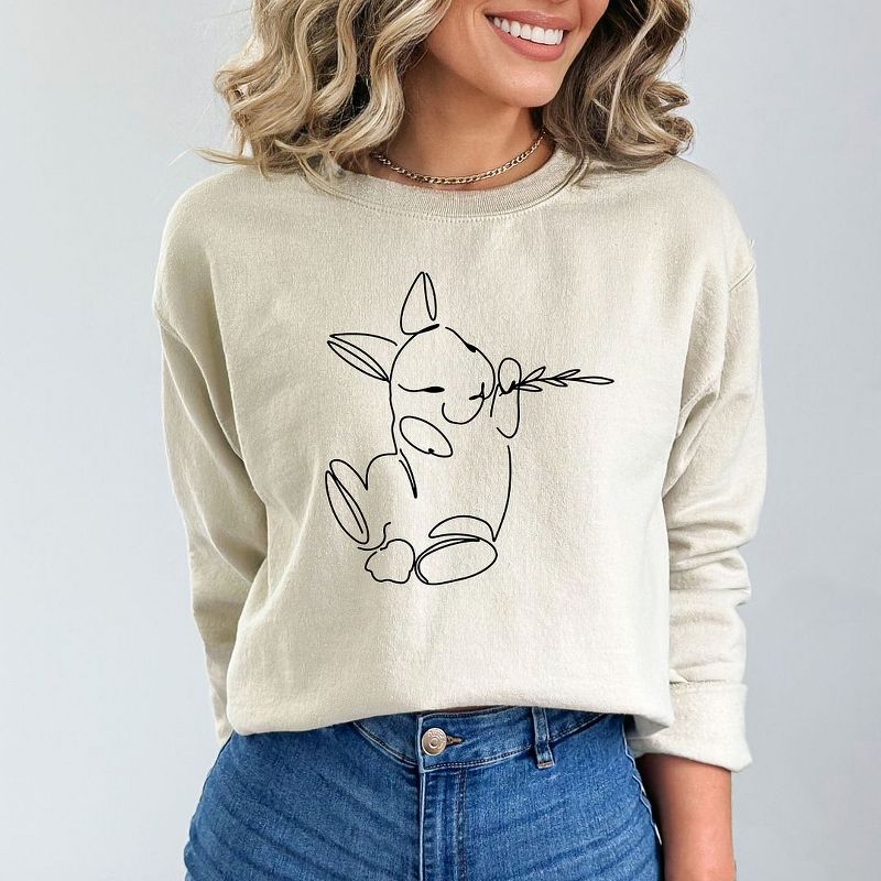 Simply Sage Market Women's Graphic Sweatshirt Hand Drawn Bunny, 3 of 5