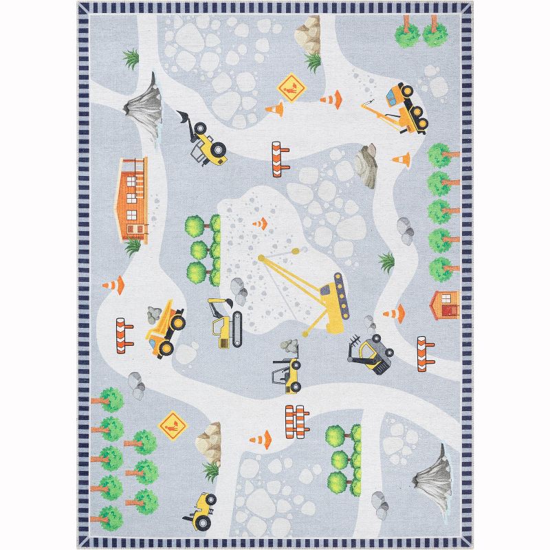 Well Woven Construction Vehicles Playmat Apollo Kids Collection Grey Multi Area Rug, 1 of 11