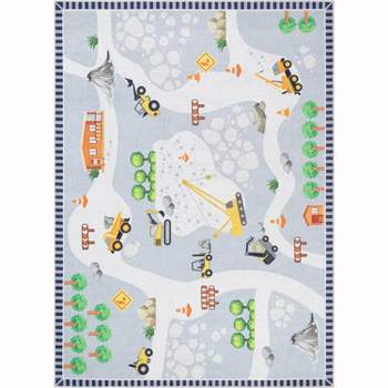 Well Woven Construction Vehicles Playmat Apollo Kids Collection Grey Multi Area Rug