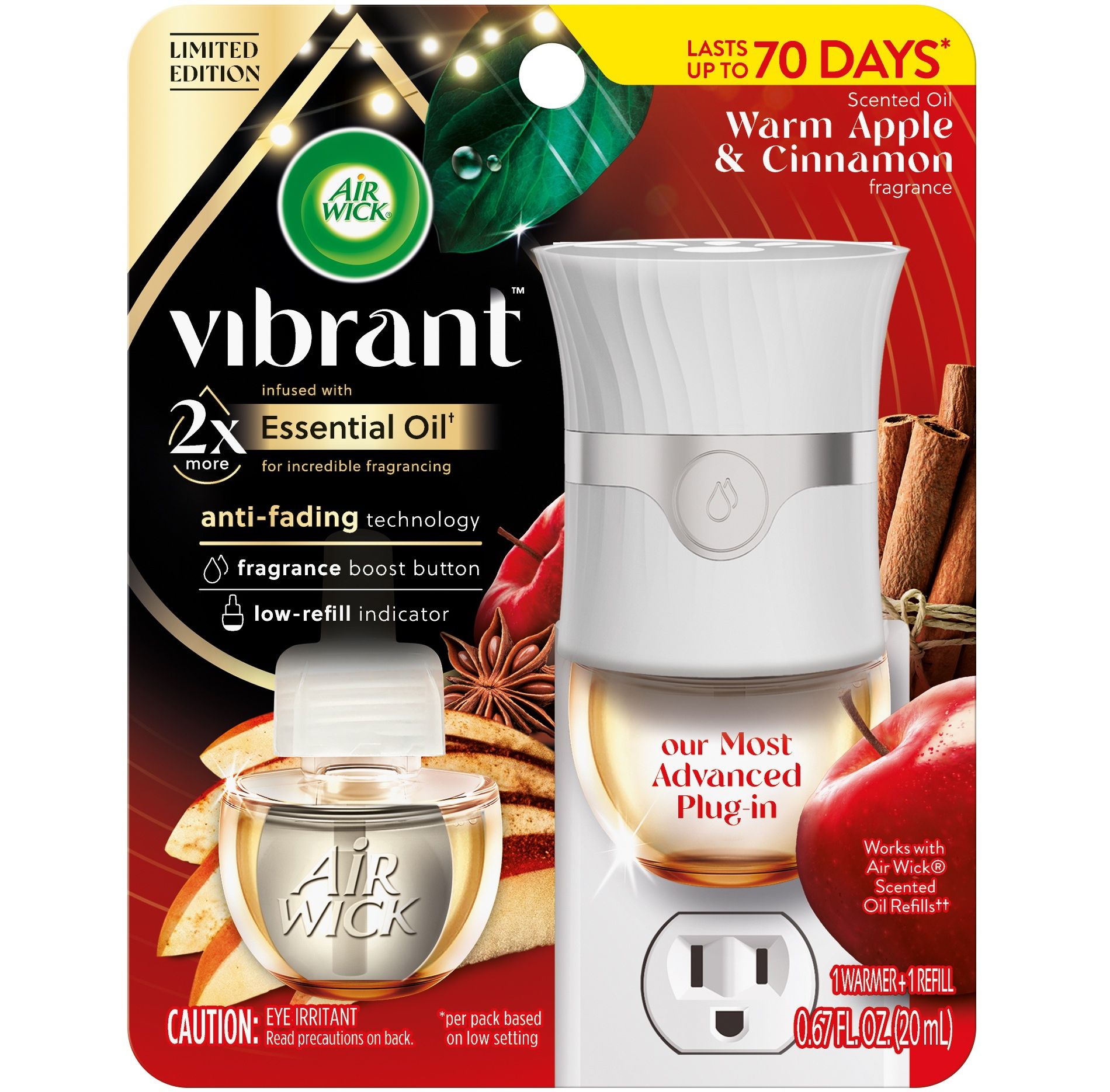 Air Wick Vibrant Scented Oil Air Freshener Starter Kit - Warm Apple & Cinnamon - 0.67 fl oz/2pk