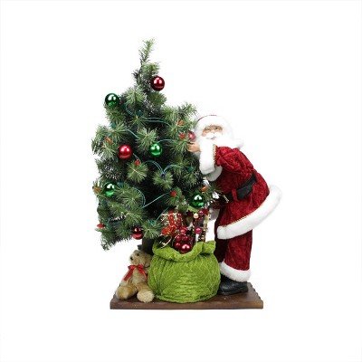 Northlight 30" Battery Operated Green and Red LED Lighted Santa Claus with Tree Christmas Figurine