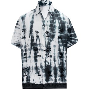LA LEELA Men's Hawaiian Shirt Fashion Button Down Short Sleeves Holidays Aloha Party Casual Tops Beaches Shirts for Mens XS Smoke, Stripped Tie Dye - 1 of 4