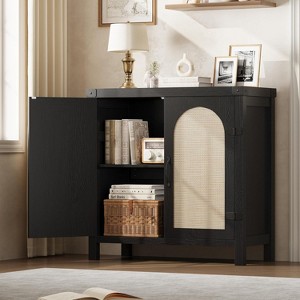 Rattan Buffet Cabinet with 2 Doors, Sideboard with Synthetic Rattan-Accent Doors and Adjustable Shelves, for Living Room/Dining Room/Hallway - 1 of 4