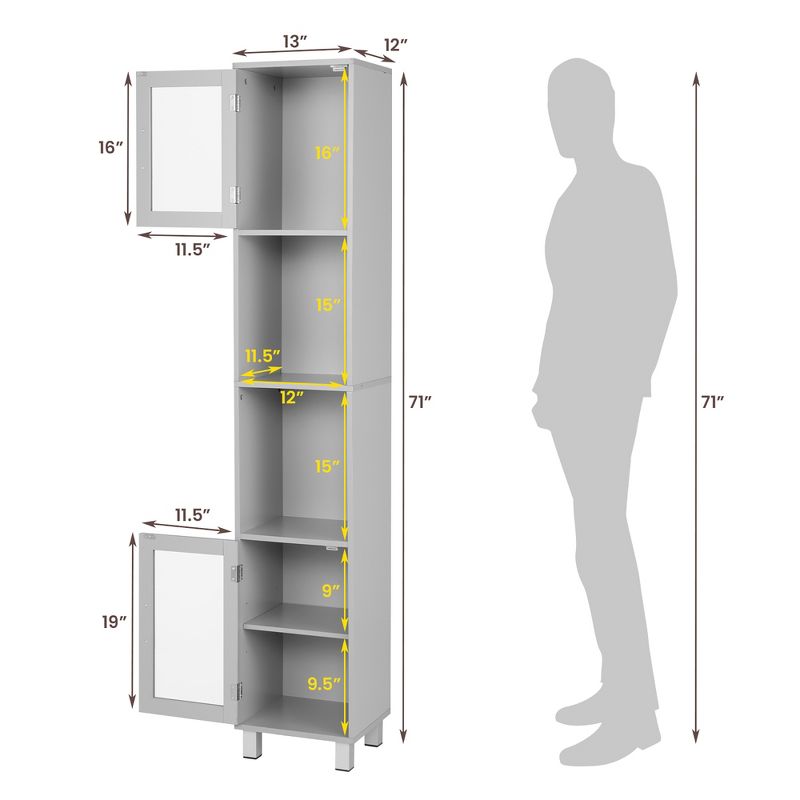 Costway 71'' Tall Tower Bathroom Storage Cabinet Organizer Display Shelves Bedroom Grey\Brown\Black, 3 of 11