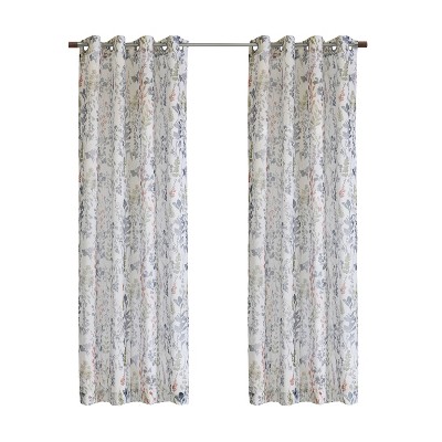 Habitat 100% Polyester Audrey Sheer Grommet Floral Faux Linen Curtain Panel  Multi