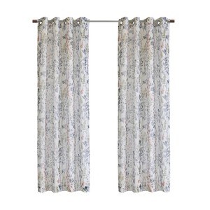 Habitat 100% Polyester Audrey Sheer Grommet Floral Faux Linen Curtain Panel  Multi - 1 of 4