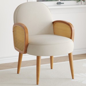 Mid-Century Velvet Accent Chair with Rattan Armrests & Wooden Legs,Lounge Chair for Living Room Bedroom-Baofuwish - 1 of 4