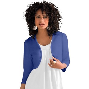 Roaman's Women's Plus Size Bolero Cardigan With Three Quarter Sleeves - 1 of 4