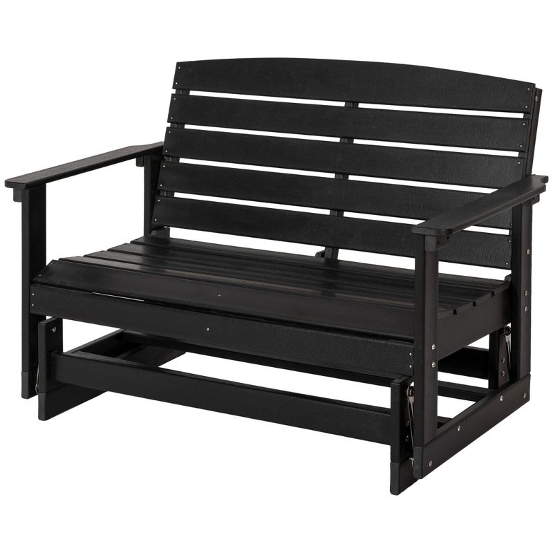 Outsunny 2-Person Outdoor Glider Bench Patio Double Swing Rocking Chair Loveseat w/ Slatted HDPE Frame for Backyard Garden Porch, Black, 4 of 7