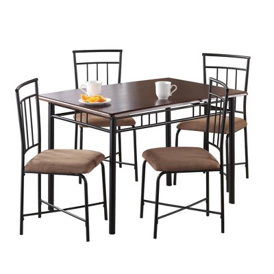 5pc Set with Merek Wood and Metal Dining Deep Walnut - Dorel Living