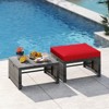 Costway Patio Ottomans Set of 2 PE Rattan Footstools with Removable Cushions & Metal Frame Red/Gray/Black/White/Turquoise/Navy - 4 of 4