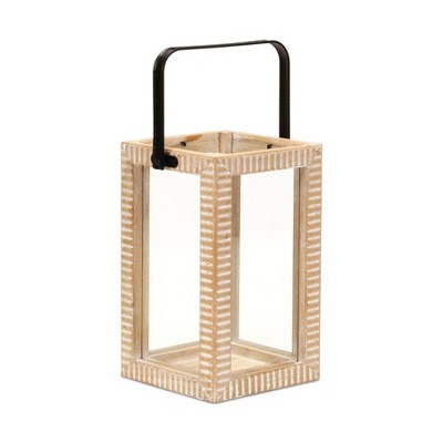 Cheung's Abner Ridge Patterned Wood Lantern & Handle - Small
