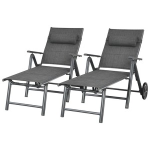 Tangkula 2 PCS Patio Chaise Lounge Chair Outdoor Reclining Chair w/Neck Pillow & Wheels Gray - 1 of 4
