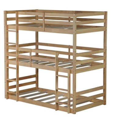 NicBex Triple over Twin Bunk Bed with Guardrail,Triple Loft Bed with Two Built-in Ladders and Converts to 3 Twin Beds,Bunk Beds for Bedroom,White Oak