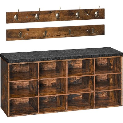 MaseiKar Shoe Storage Bench with Cushion, Entryway Bench with Cubbies, Entryway Hall Tree with Storage, Shoe Cabinet with Coat Rack for Hallway
