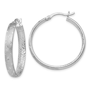Black Bow Jewelry 4mm Diamond-Cut Sterling Silver Round Hoop Earrings, 30mm (1 1/8 in) - 1 of 4