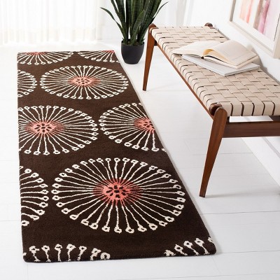 Brown and Red Tufted Wool and Viscose Runner Rug