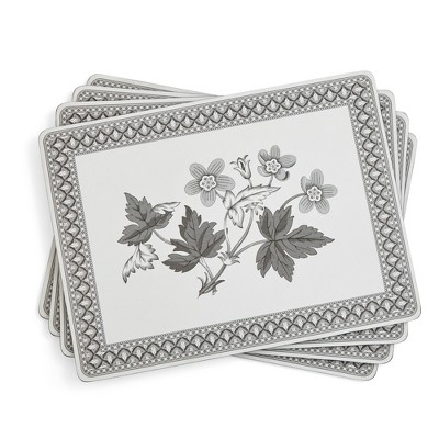 Pimpernel Heritage Placemats - Set of 4, Leafy Grey & White Design, Cork Backing for Durability, Easy to Clean, Heat Resistant for Dining Tables