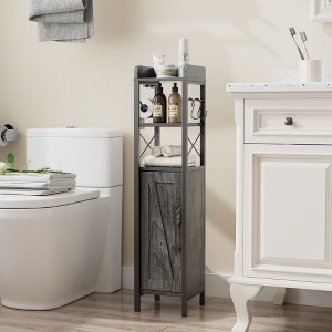VECELO Bathroom Storage Cabinet Open Shelves Bathroom Organizer Rack with Toilet Paper Holder and Door - 1 of 4