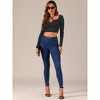 Allegra K Women's Criss Cross Halter Neck Tie Up Basic Long Sleeve Crop Top - 3 of 4